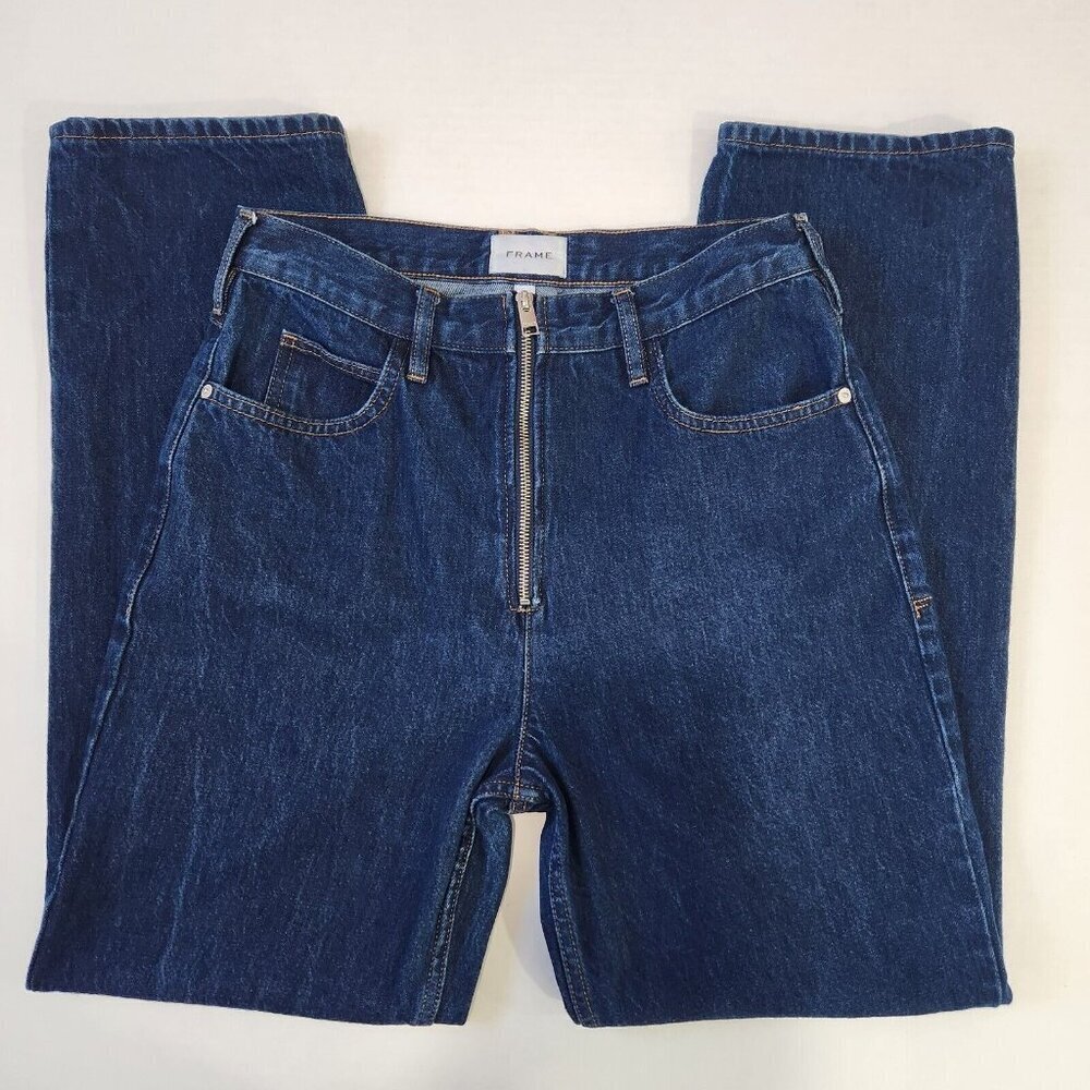 FRAME Denim Le High N Tight Straight Leg Exposed Zipper Jeans 29 Blue High Rise - Picture 11 of 13